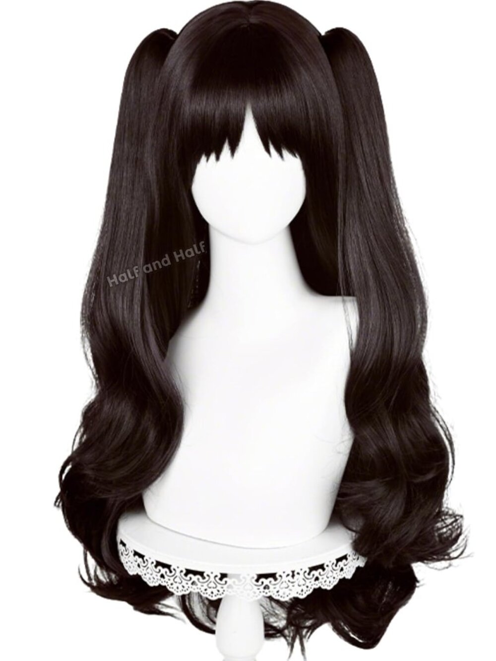 Women's Brown Black Tails 39 Inch Cosplay Platinum Blonde Wigs Side Part Bangs